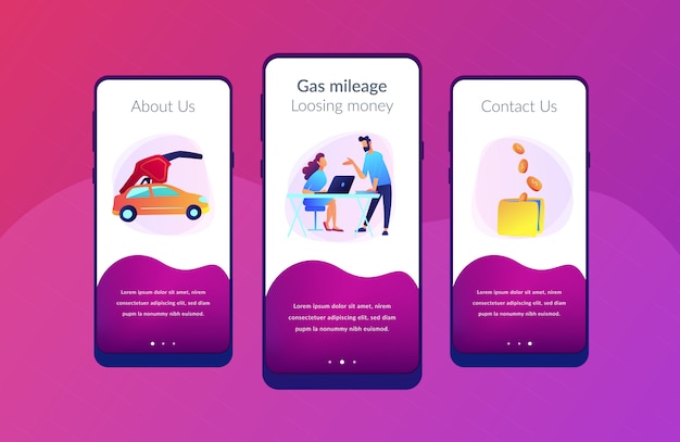 Oszczędność paliwa i przebieg gazu Szablon interfejsu aplikacji UI UX.
