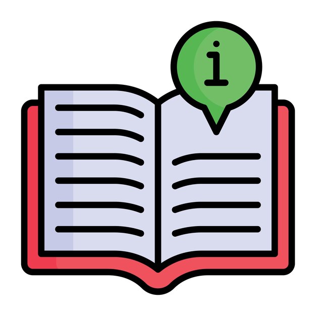 Otwarta książka z wektorowym projektem znaku informacyjnego książki informacyjnej