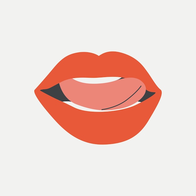 Otwarte Usta Kobiety, Białe Zęby, Język. Kobiece Usta Czerwona Szminka Z Różnymi Emocjami. Mówić
