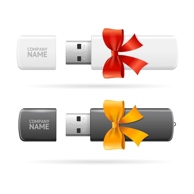 Otwarty Dysk Flash Usb Biały I Czarny Czarownica łuk I Wstążka Wektor