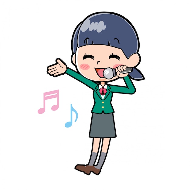 Out Line School Girl Green_singing