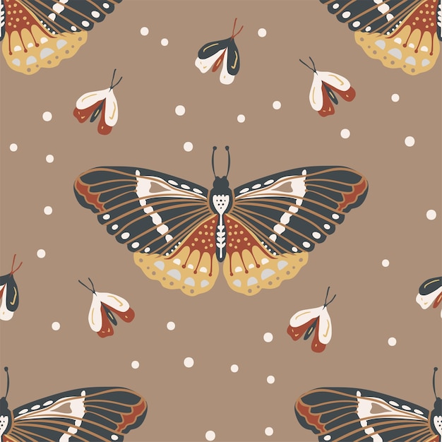 Owady motyl bezszwowe wektor wzór. Mystic ćma tło. Czeski vintage mistyczna grafika.