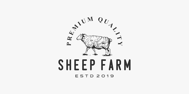 Plik wektorowy owca gospodarska z ręcznie rysowanym logo premium
