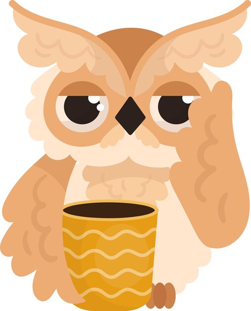 Plik wektorowy owl sleepy bird z kawą