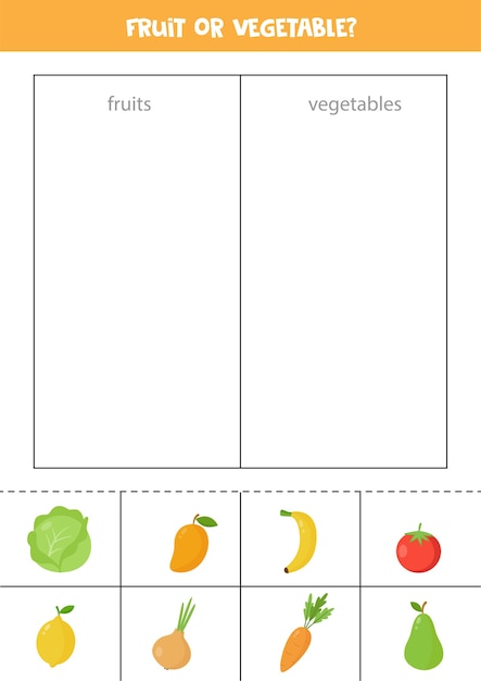 Owoce Lub Warzywa Gra W Sortowanie Dla Dzieci W Wieku Przedszkolnym Edukacyjny Arkusz Logiczny