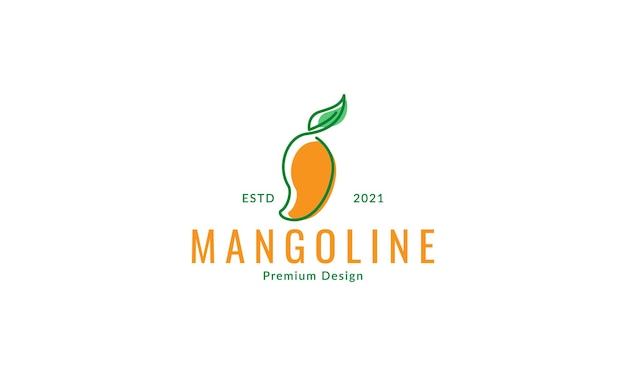 Owoce Mango Pomarańczowe Linie Sztuka Kolorowa Z Liśćmi Zielone Logo Projekt Wektor Symbol Ikona Ilustracja