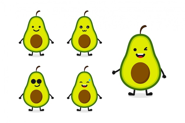 Owocowa Avocado Charakteru Ilustracja Ustawiająca Dla Szczęśliwego Wyrażenia