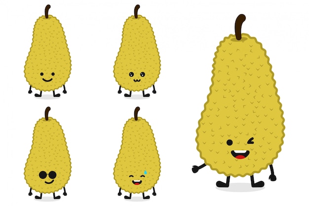 Plik wektorowy owocowa jackfruit charakteru ilustracja ustawiająca dla szczęśliwego wyrażenia