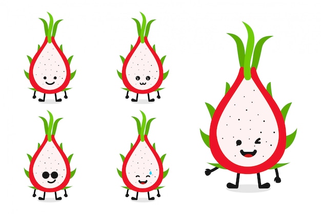 Plik wektorowy owocowego smoka owocowego charakteru ilustracyjny ustawiający dla szczęśliwego wyrażenia