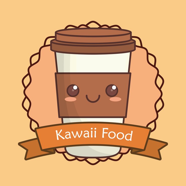 Wektor ozdobne ramki i wstążki z filiżanką kawy kawaii