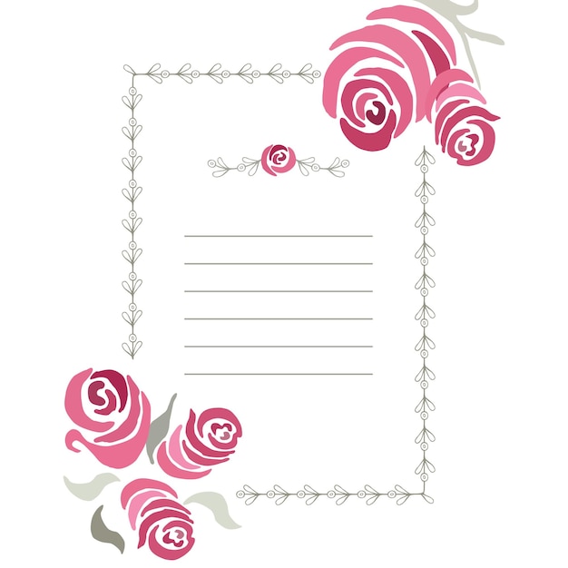 Plik wektorowy ozdobne ramki z ręcznie rysowane romantyczne róże pionowe obramowanie wykonane na gałęziach doodle z miejscem na tekst ozdobny baner wektor nadaje się do wiadomości wesele lub urodziny zaproszenie