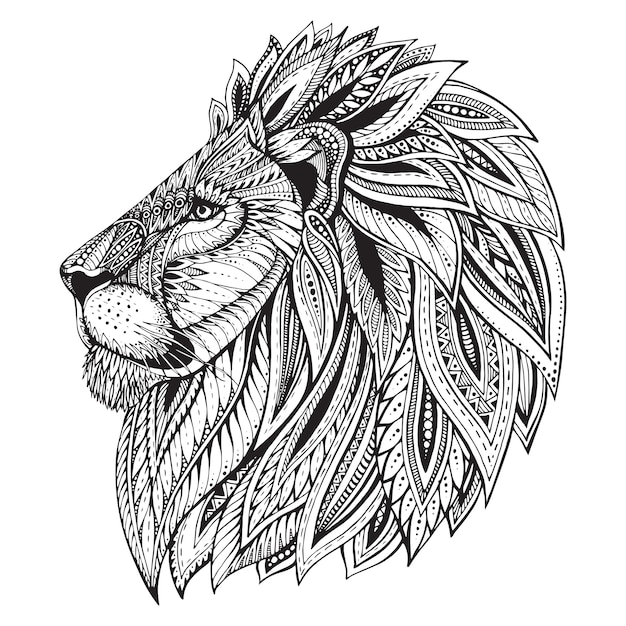 Plik wektorowy ozdobny etniczne wzorzyste ręcznie rysowane głowy lwa.