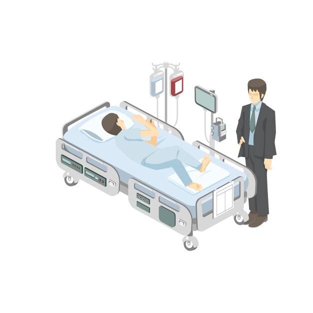 Plik wektorowy pacjent na szpitalnym łóżku i odwiedzający graficzny wektor ilustracja na białym tle