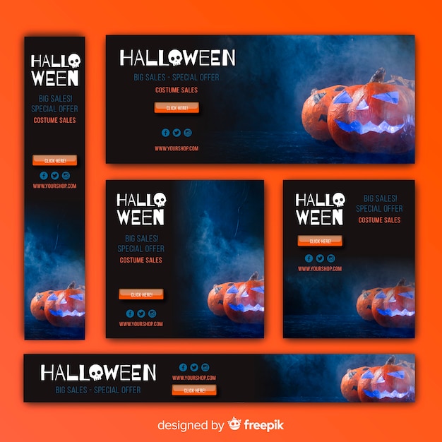 Plik wektorowy paczka halloween banerów internetowych sprzedaży