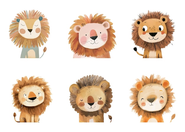 Plik wektorowy paczka lwów rysunek zwierzęcy w stylu akwarelu z kreskówek