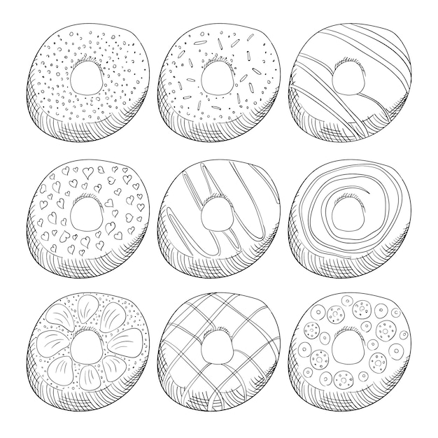 Pączki Ozdobione Lukrem Zarys Ilustracji Zestaw