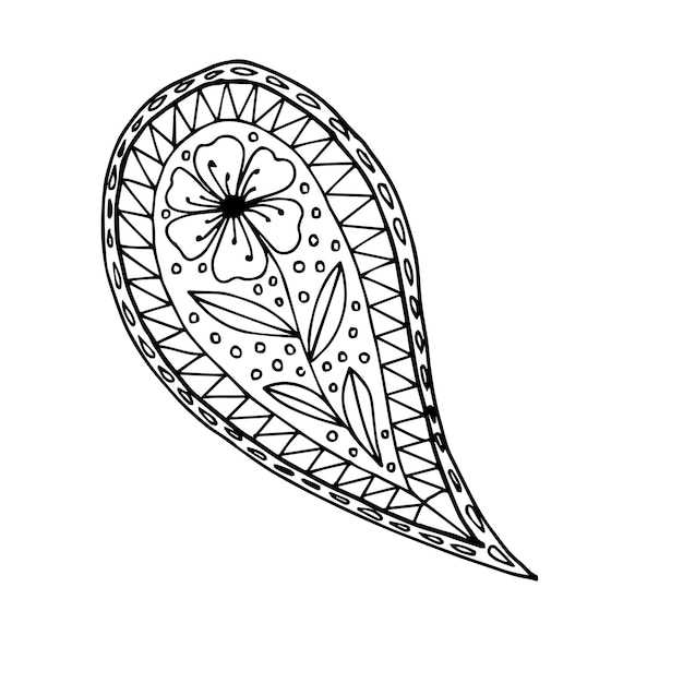 Paisley pojedynczy element doodle, prosty rysunek odręczny, czarno-biały obraz wektorowy