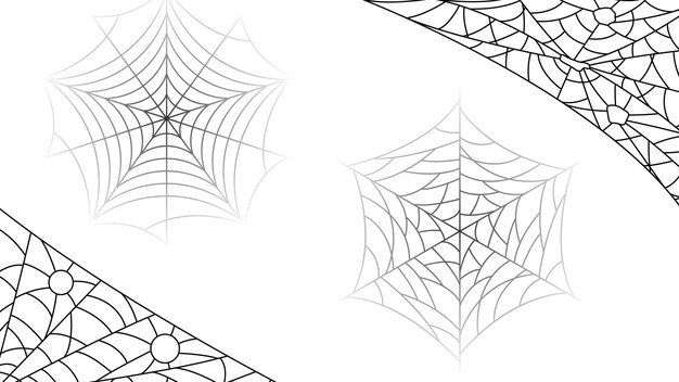 Pająki w sieci z białym tłem. Element projektu tła Halloween. Upiorny, przerażający horror