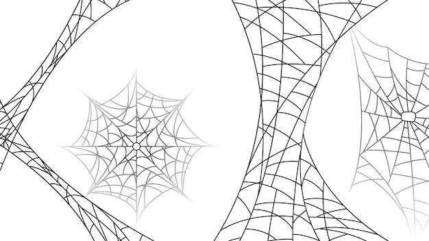 Pająki w sieci z białym tłem. Element projektu tła Halloween. Upiorny, przerażający horror