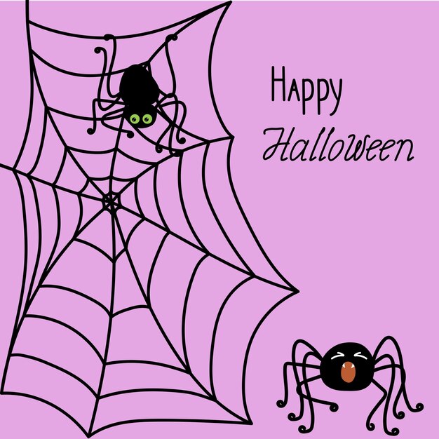 Pająki Z Siecią I Napisem Happy Halloween Holiday Card