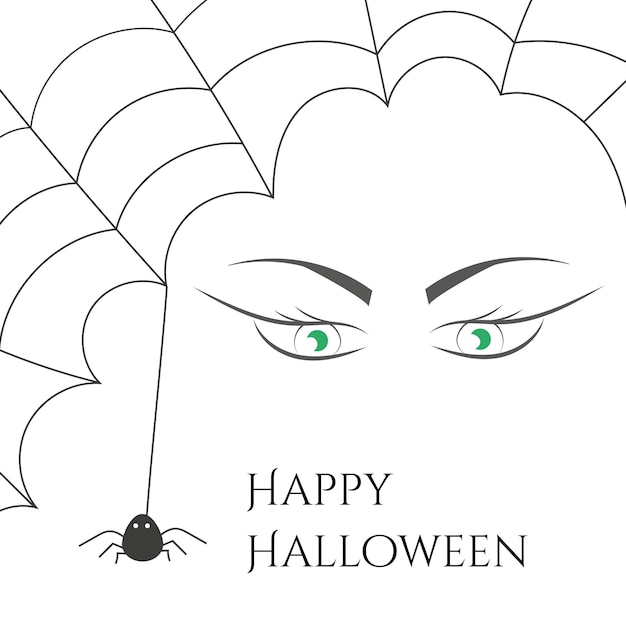 Pajęczyna Z Pająkiem I Czarownicą Zielonymi Oczami Wesołego Halloween Banner Ilustracja Wektorowa