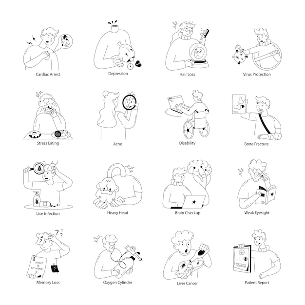 Pakiet chorób Doodle Mini Ilustracje