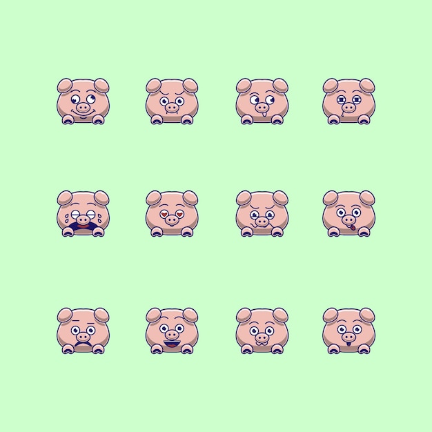 Plik wektorowy pakiet emoji emotikonów słodkiej świni
