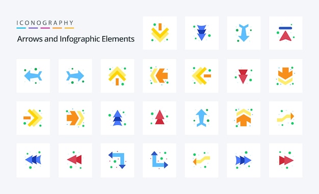 Pakiet Ikon 25 Płaskich Kolorów Strzałek