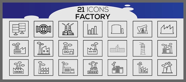 Pakiet Ikon Fabrycznych Ze Stylem Ikon Konturowych Budynki Przemysłowe Zestaw Ikon Płaskich Zakłady I Fabryki