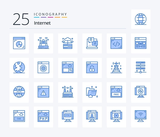 Pakiet ikon Internet 25 Blue Color, w tym tworzenie skryptów internetowej bazy danych
