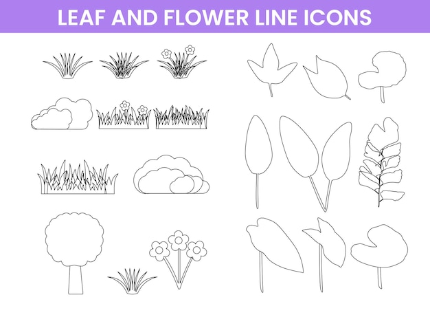 Pakiet Ikon Linii Liści I Kwiatów Dla Motywu Natury I środowiska