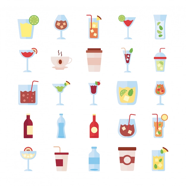 Plik wektorowy pakiet kolekcji napojów zestaw ikon