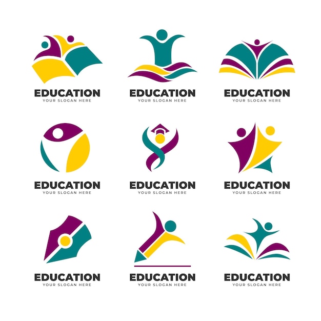 Plik wektorowy pakiet szablonów kolekcji abstrakcyjnych logo edukacji ludzi, abstrakcyjne logo szkoły z pracą zespołową