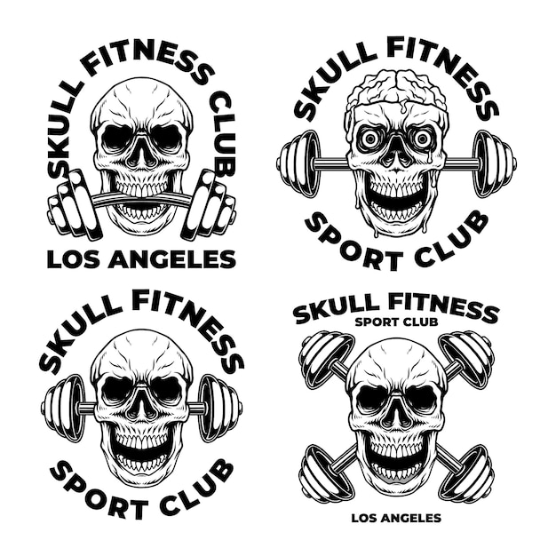 Pakiet Wektorowy Logo Skull Gym Fitness Element Projektowania Logo