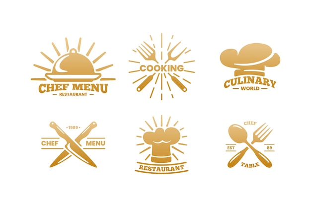 Plik wektorowy pakiet złotych logo restauracji retro