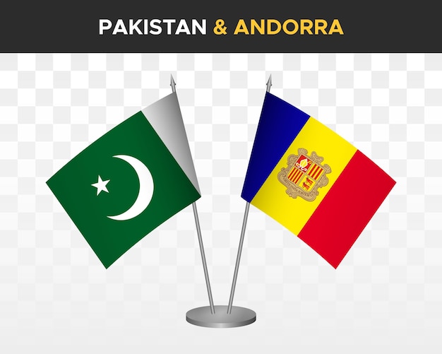 Pakistan Vs Andora Flagi Na Biurko Makieta Na Białym Tle 3d Ilustracji Wektorowych Flagi Stołowe