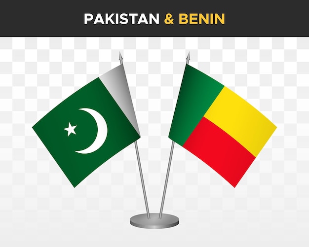 Pakistan Vs Benin Flagi Na Biurko Makieta Na Białym Tle 3d Ilustracji Wektorowych Flagi Stołowe