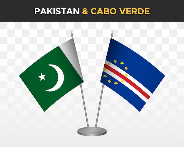 Pakistan Vs Cabo Verde Flagi Na Biurko Makieta Na Białym Tle 3d Ilustracji Wektorowych Flagi Stołowe