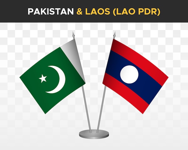 Pakistan vs laos lao pdr flagi biurkowe makieta na białym tle 3d ilustracji wektorowych flagi stołowe