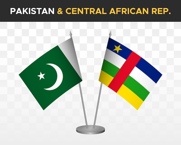 Pakistan Vs Republika środkowoafrykańska Flagi Biurko Makieta Na Białym Tle 3d Ilustracji Wektorowych Flagi Stołowe