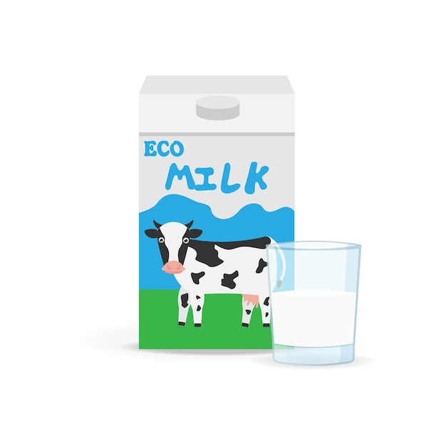 Plik wektorowy pakowanie mleka i szklanka mleka