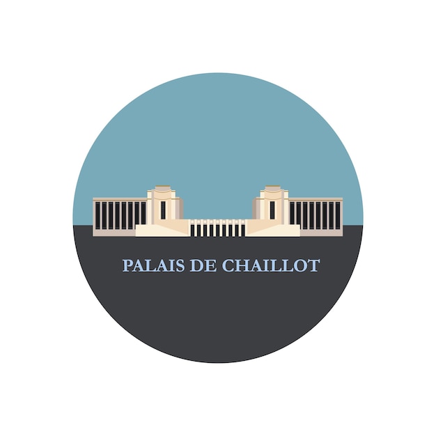 Pałac Chaillot. Paryż, Francja. Okrągła Ikona. Ilustracja Wektorowa.