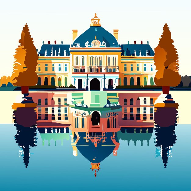 Plik wektorowy pałac w wersalu farba wodna lub ilustracja wektorowa