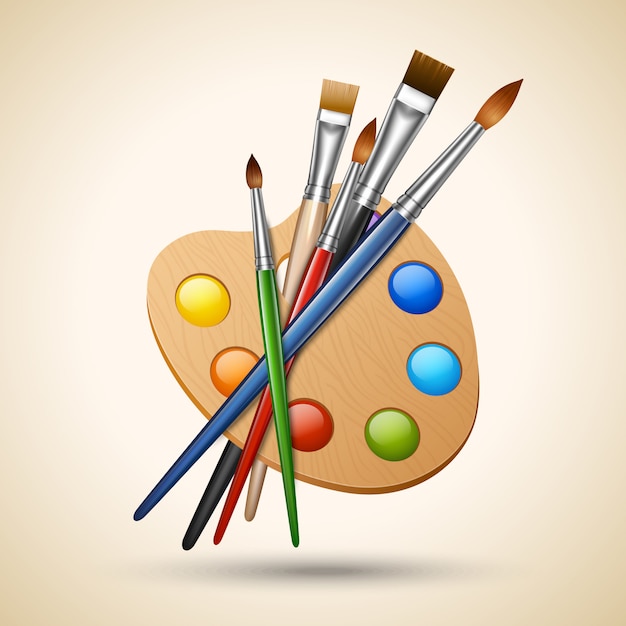 Paleta kolorów sztuki z narzędziami do rysowania pędzlem