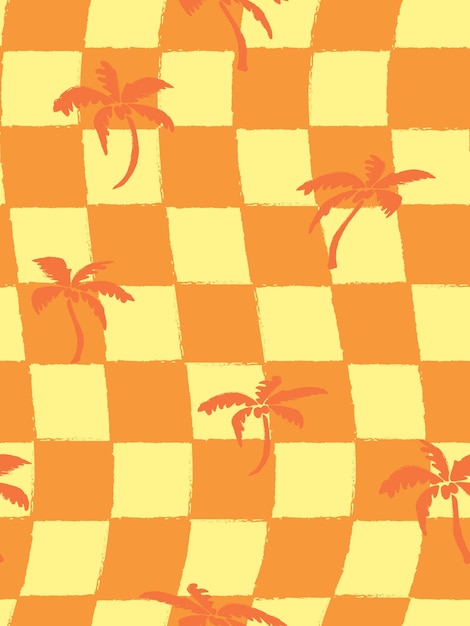 Plik wektorowy palm tree check bezszwy wzór ilustracja wektorowa kolor pomarańczowy druk
