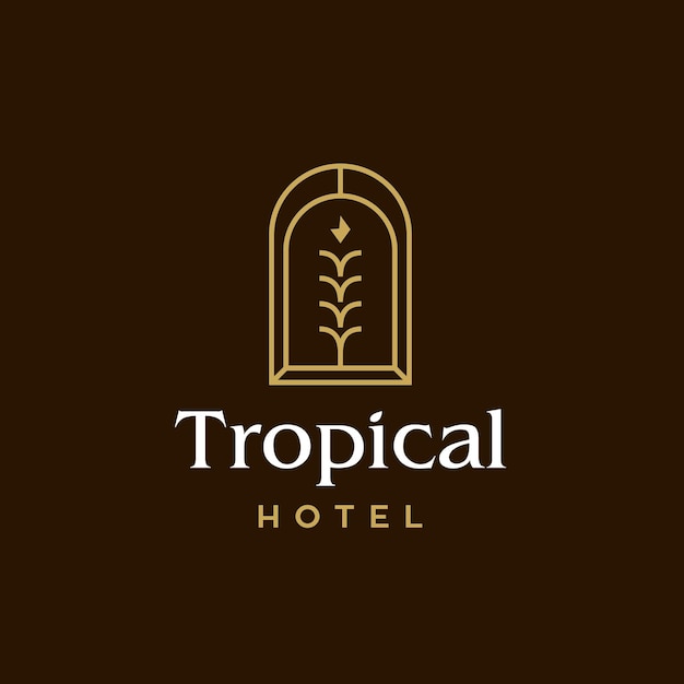 Plik wektorowy palma złoty dom logo tropikalny liść z niszowym łukiem logo wektor ikona ilustracja geometryczny