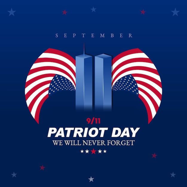 Pamiętając 9 września 11 Patriot Day 11 września nigdy nie zapomnij USA 911 bliźniacze wieże na amerykańskiej fladze World Trade Center dziewięć jedenaście wektorów szablon projektu z czerwonymi białymi i niebieskimi kolorami