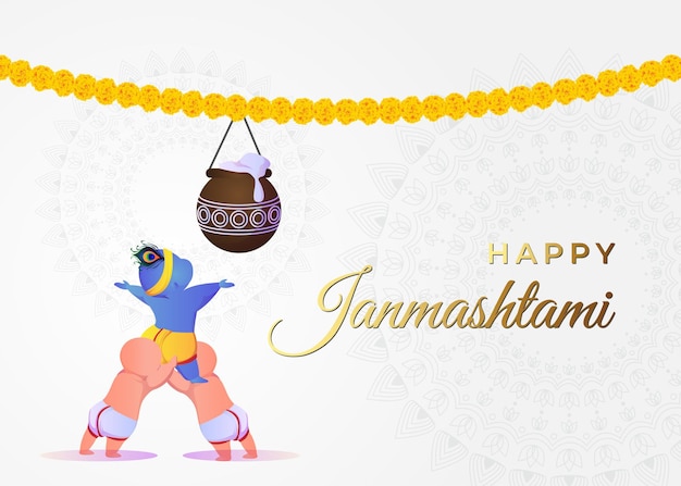 Pan Kryszna w tle karty festiwalu Happy Janmashtami