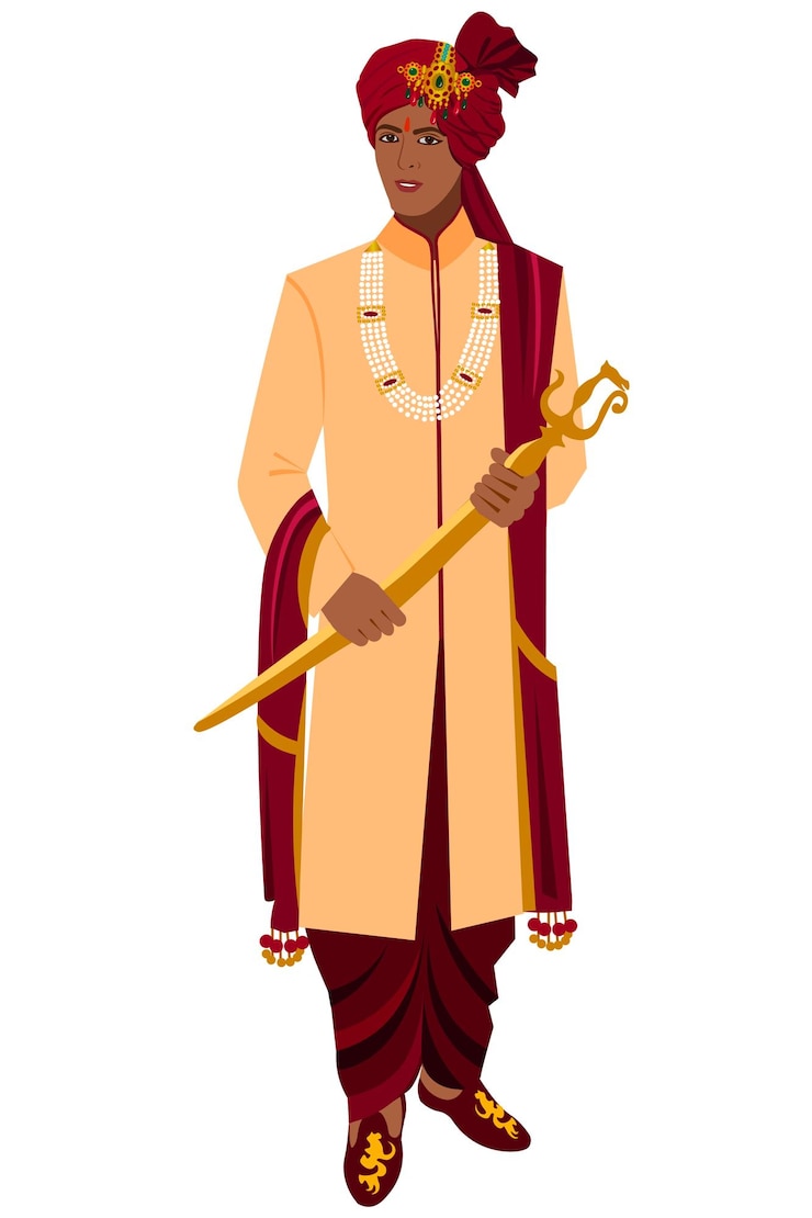 Wektor pan młody hindus z mieczem