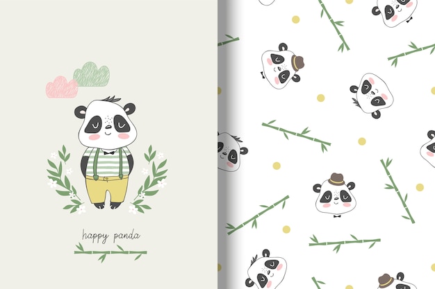 panda dziecinna karta i wzór